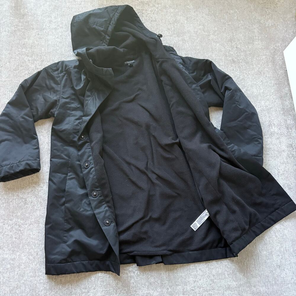 Eileen Fisher Winter Black Fleece Lined Rain Coat - Picture 4 of 7